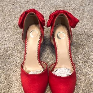Brand new never worn satin red slip on pumps